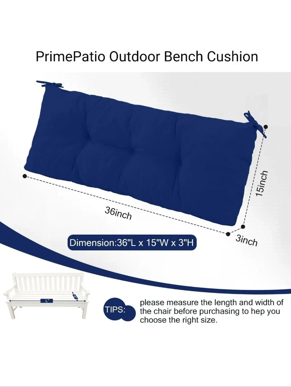 Outdoor Bench Cushion Waterproof, Tufted Bench Seat Cushion 36 x 15 Inch Patio